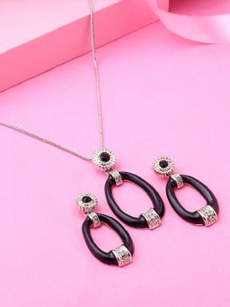 Estele - Rhodium Plated Drop Shaped Necklace Set with Crystals for Women
